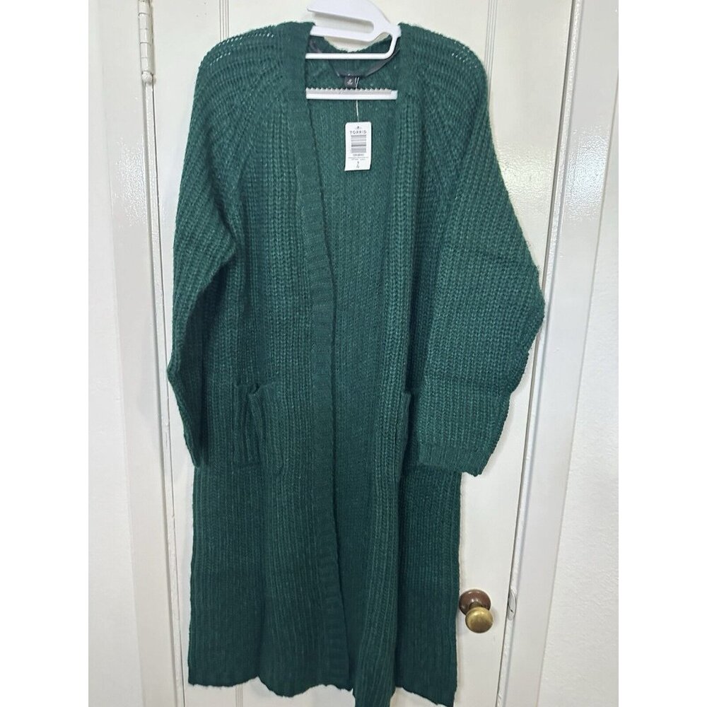 Torrid Green Garden Raglan Chunky Knit Open Front Cardigan Sweater Size Large 0